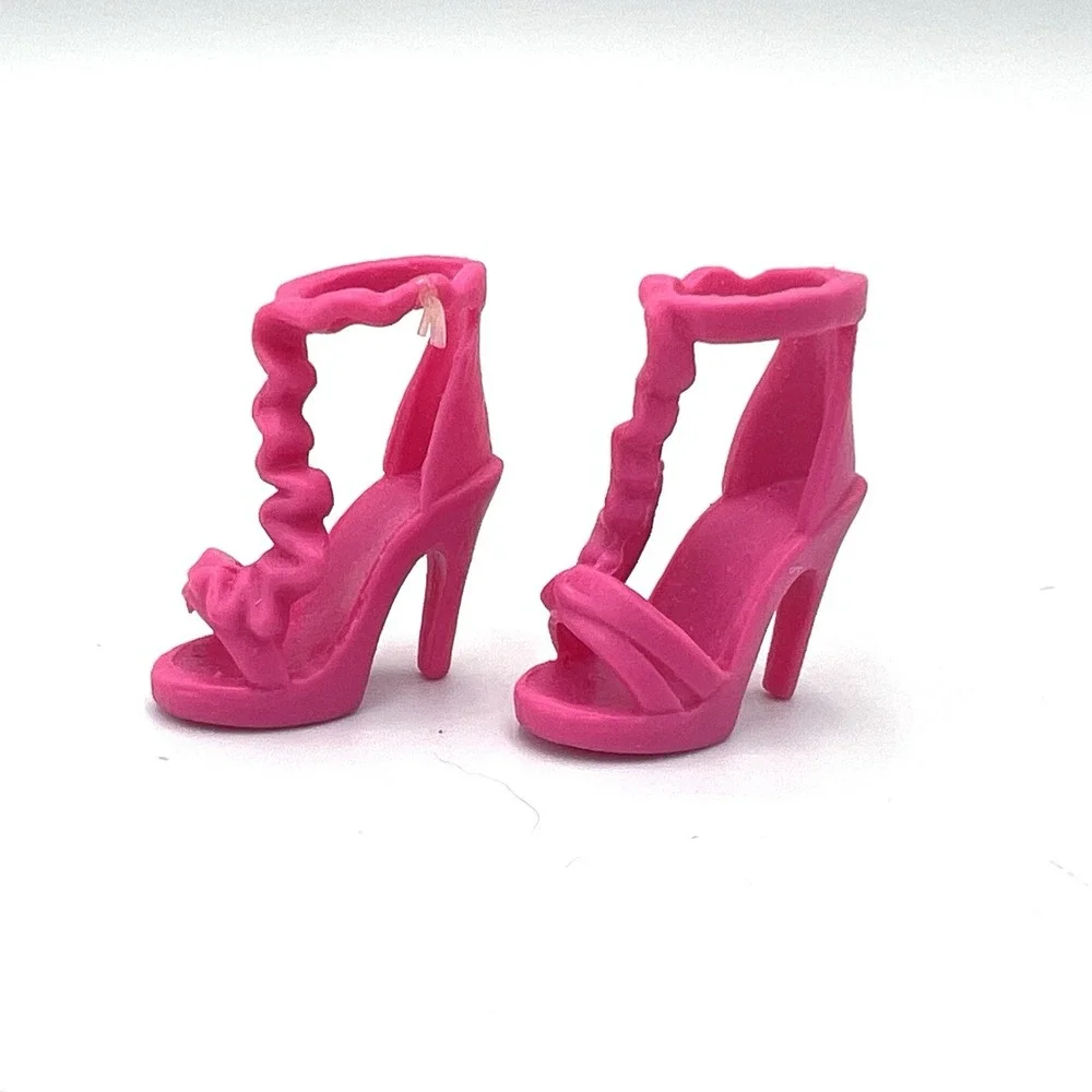 Barbie Doll Shoes Stilettos Pink Strappy Peep Toe Heels Mattel‎